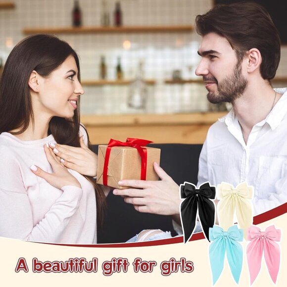 4Pcs Hair Bow Clips for Women Girls Silky Satin Bow Hair Clips Hair Ribbon with - Picture 4 of 7